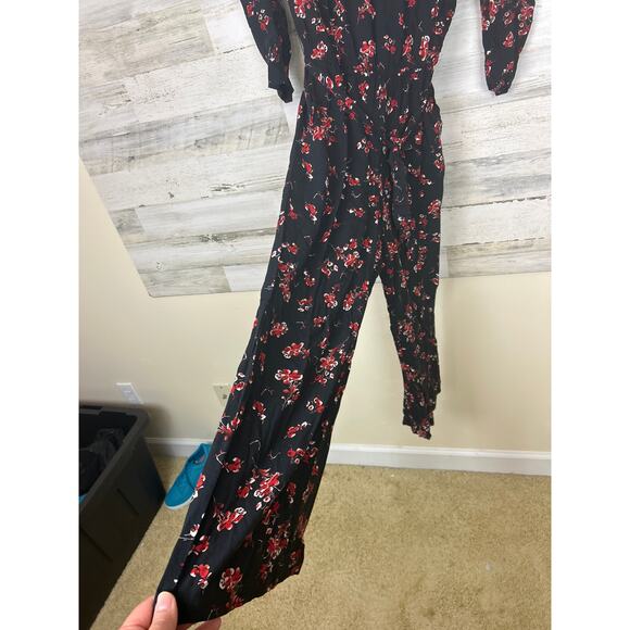Velvet Anthropologie Women’s Small Freddy Black Floral Wide Leg Jumpsuit Jumper - Picture 3 of 7
